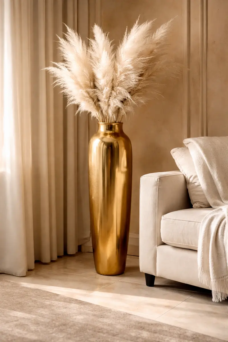 Tall Gold Ceramic Floor Vase