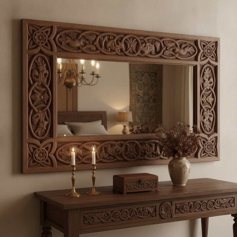 Traditional Carved Wood Bedroom Mirror view 3