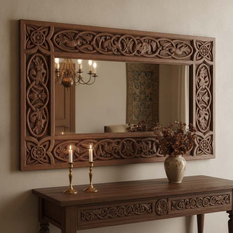 Traditional Carved Wood Bedroom Mirror