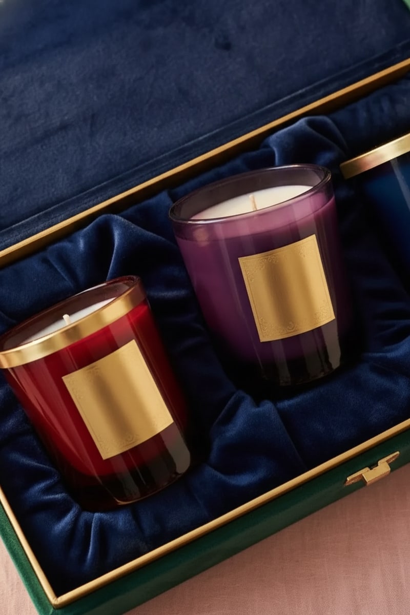 Velvet Box Luxury Candle Gift Set styled in a room