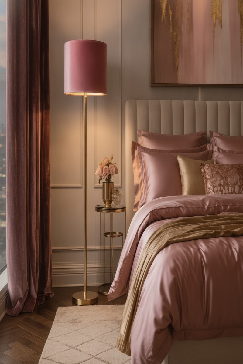 Velvet Shade Brass Floor Lamp view 3