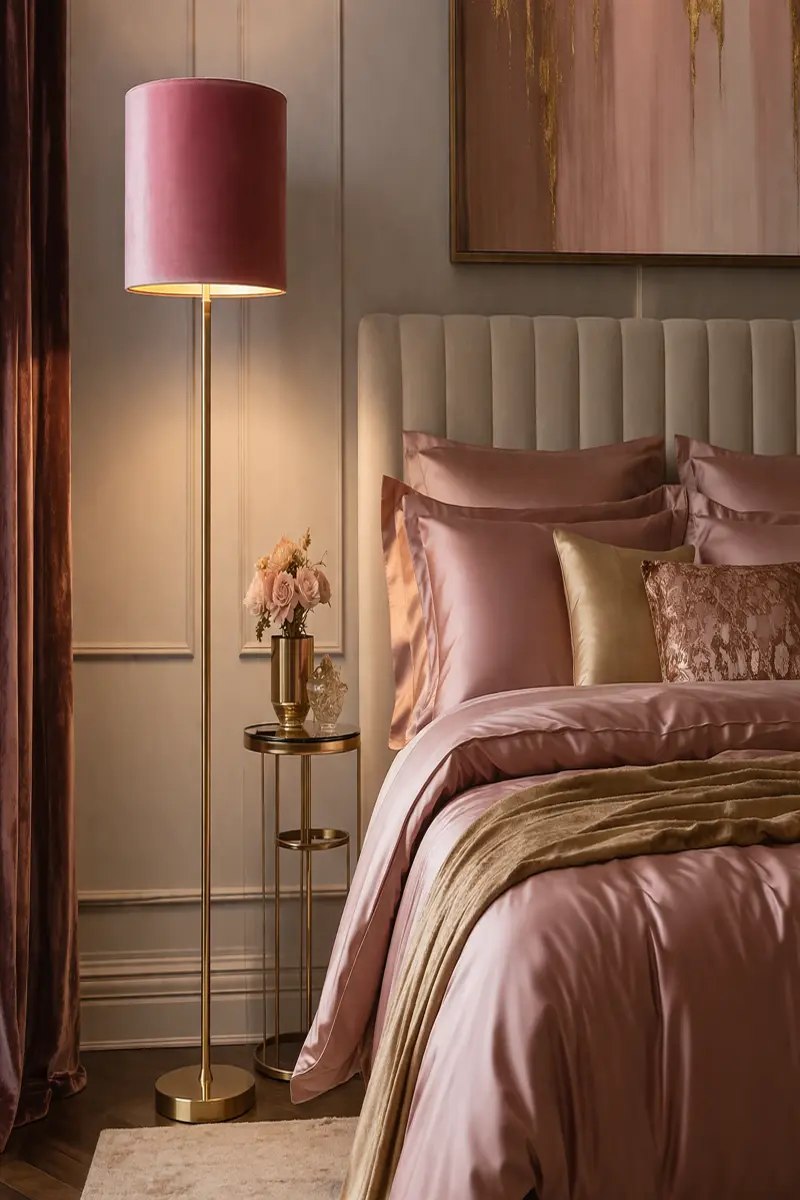 Velvet Shade Brass Floor Lamp