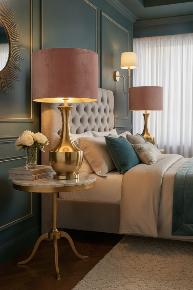 Velvet Shade Table Lamp with Gold Base view 3