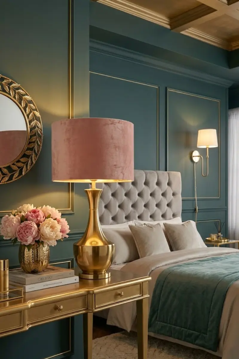Velvet Shade Table Lamp with Gold Base
