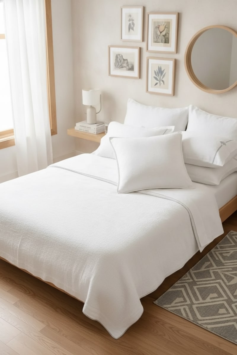 White Linen Minimalist Square Throw Pillow view 3