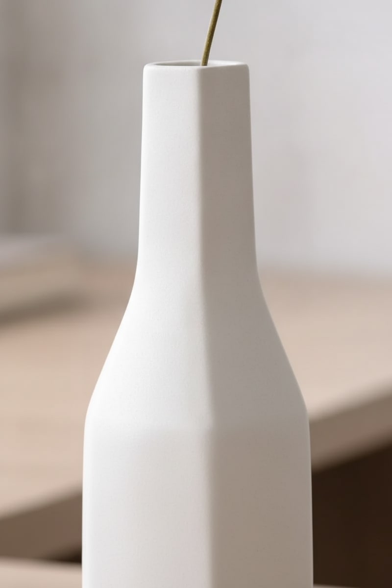 White Matte Minimalist Tall Ceramic Vase styled in a room