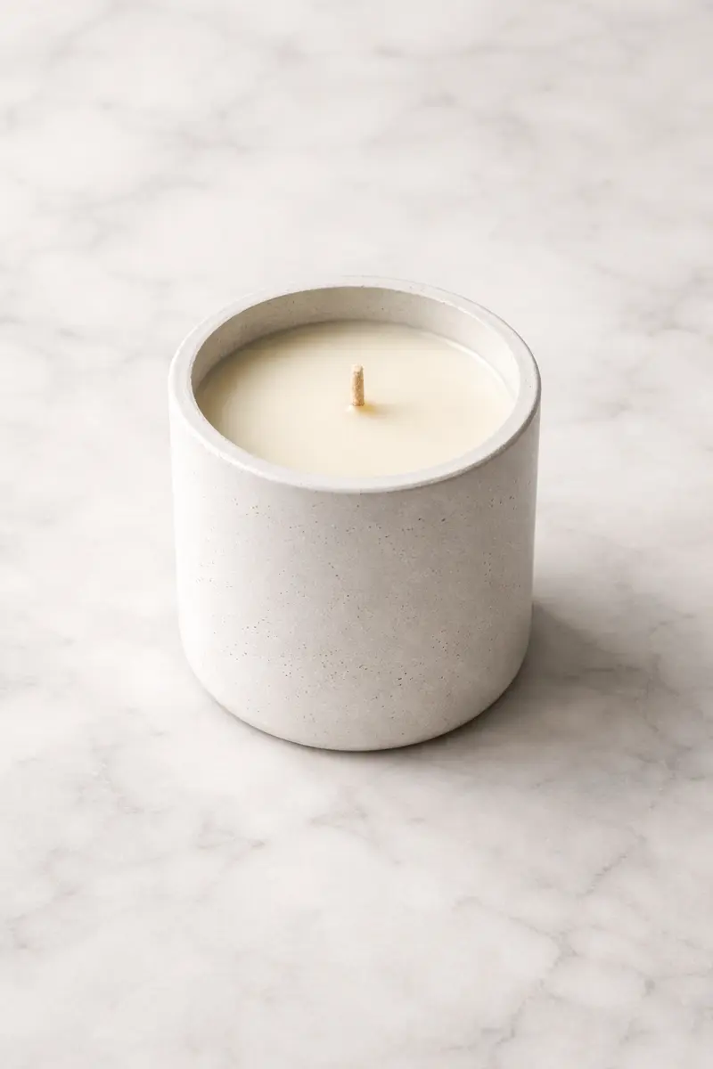 White Minimalist Concrete Soy Candle