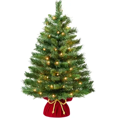 Pre-Lit Tabletop Tree with Red Velvet Base view 1