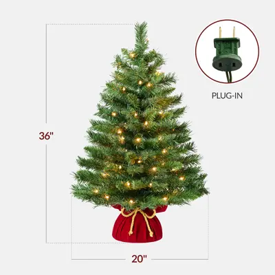 Pre-Lit Tabletop Tree with Red Velvet Base view 2