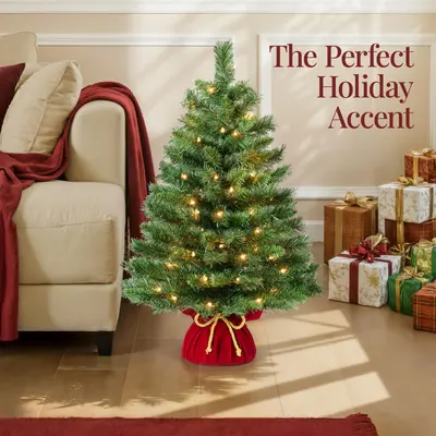 Pre-Lit Tabletop Tree with Red Velvet Base view 3
