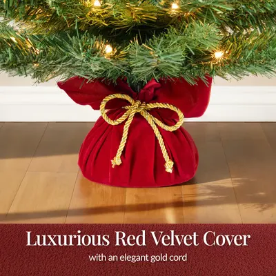 Pre-Lit Tabletop Tree with Red Velvet Base view 4