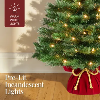 Pre-Lit Tabletop Tree with Red Velvet Base view 5