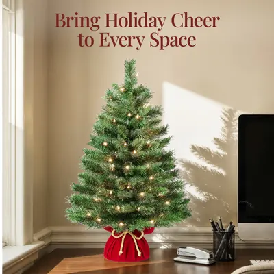 Pre-Lit Tabletop Tree with Red Velvet Base view 6