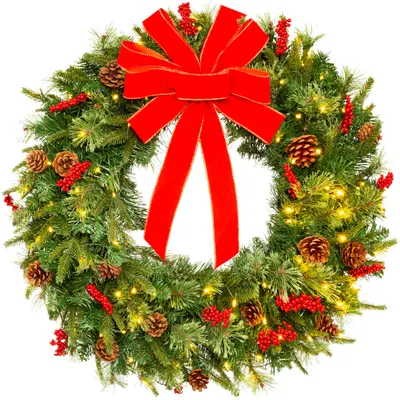 Cordless Pre-Lit Christmas Wreath view 2