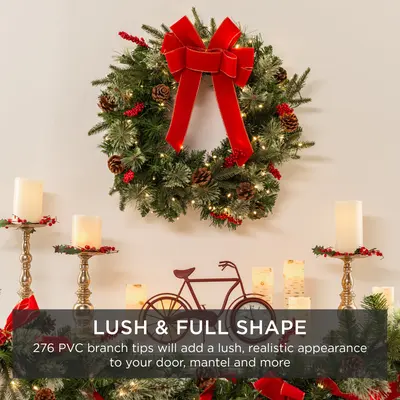 Cordless Pre-Lit Christmas Wreath view 3