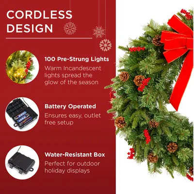 Cordless Pre-Lit Christmas Wreath view 5