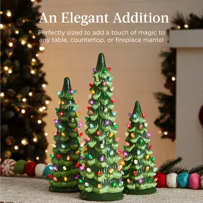 Set of 3 Pre-Lit Ceramic Christmas Trees view 6