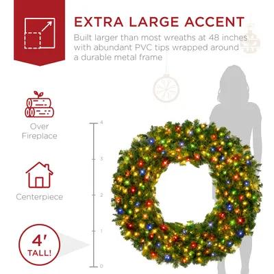 Pre-Lit Fir Wreath, Warm White or Multicolor view 6
