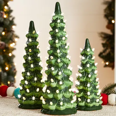Set of 3 Pre-Lit Ceramic Christmas Trees view 1