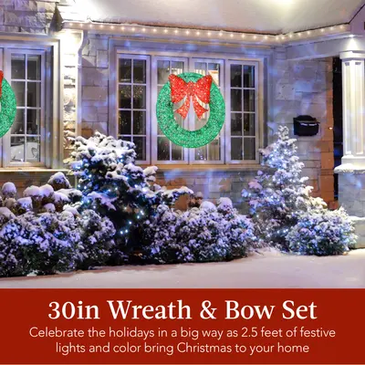 Pre-Lit Outdoor Metal Christmas Wreath with Bow view 4