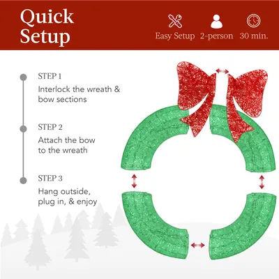 Pre-Lit Outdoor Metal Christmas Wreath with Bow view 6