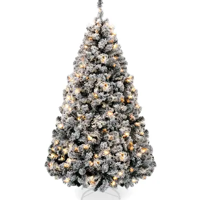 Pre-Lit Black Flocked Christmas Tree view 1