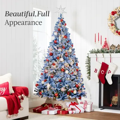 Pre-Lit Blue Flocked Christmas Tree view 3