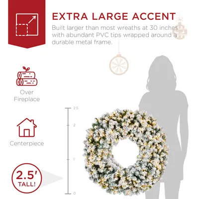Snow-Flocked Fir Wreath with 2-in-1 Lights view 6