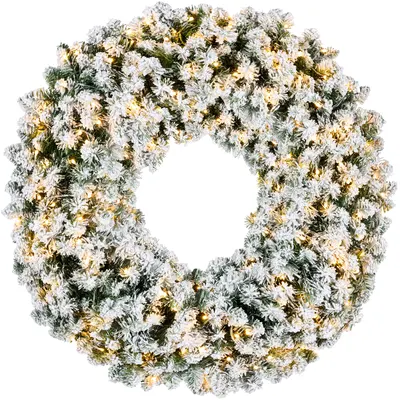 Snow-Flocked Fir Wreath with 2-in-1 Lights view 3