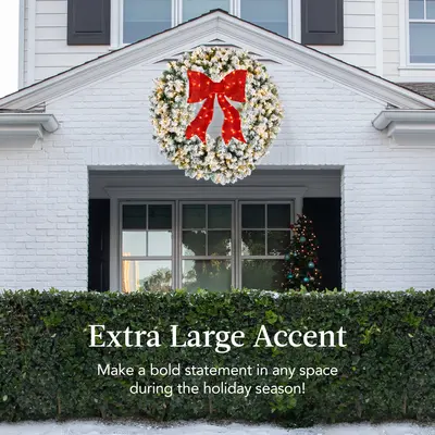 Pre-Lit Flocked Fir Wreath with Red Bow view 3