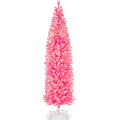 Pre-Lit Pink Artificial Pencil Holiday Tree view 4