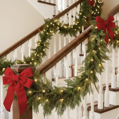Realistic Cedar Cypress Garland with Twinkling Lights view 6