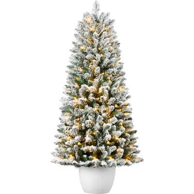 Pre-Lit Potted Flocked Christmas Tree view 1