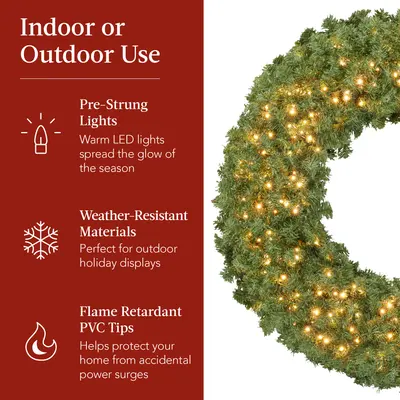 Pre-Lit Fir Wreath with Lit Red Bow view 5