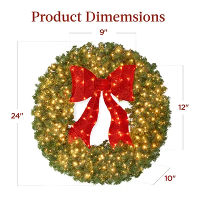 Pre-Lit Fir Wreath with Lit Red Bow view 6