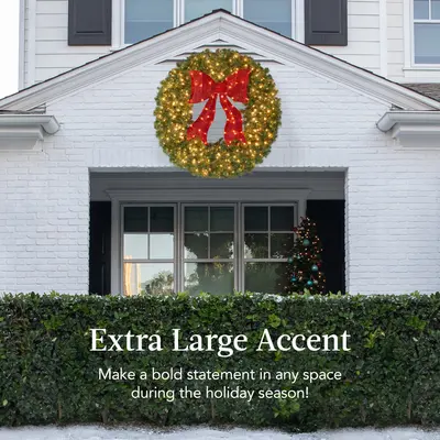 Pre-Lit Fir Wreath with Lit Red Bow view 2