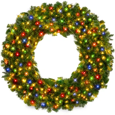 Pre-Lit Fir Wreath, Warm White or Multicolor view 1