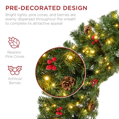 Pre-Lit Wreath with Berries and Pinecones view 5