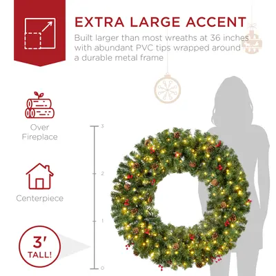Pre-Lit Wreath with Berries and Pinecones view 6