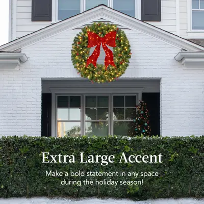 Pre-Lit Berry and Pinecone Wreath with Lit Red Bow view 4
