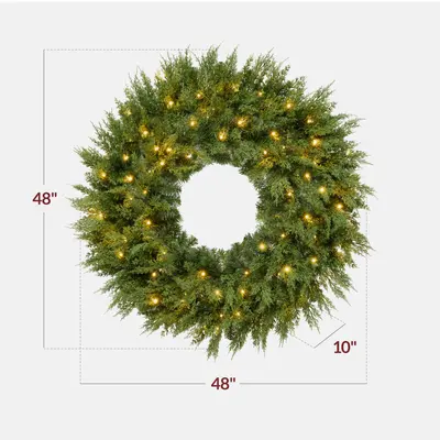 Realistic Cedar Cypress Wreath with Twinkling Lights view 3