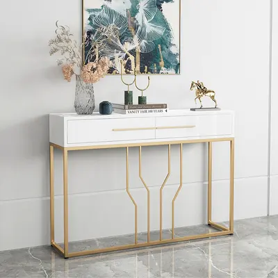 Narrow White Console Table with 2 Drawers (32")