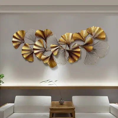 52" x 23.6" 3D Golden Ginkgo Leaves Metal Wall Decor for Living Room