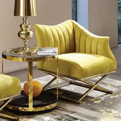 Glam Gold-Leg Velvet Accent Chair