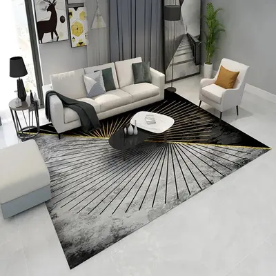 Modern Abstract Gray and Gold Rug Polyester Rectangle 5' x 7' Living Room Area Rug