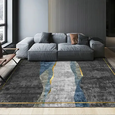 Modern Abstract Gray and Gold Rug Polyester Rectangle 5' x 7' Living Room Area Rug