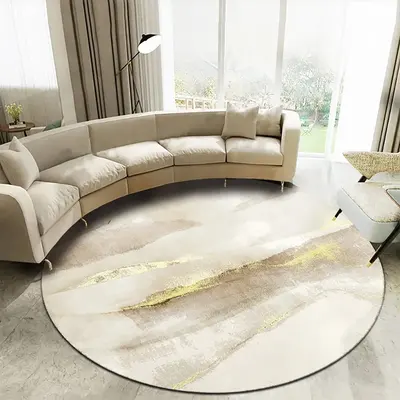 Modern Gray and Yellow Abstract Round Velvet Indoor Area Rug 4' x 4'