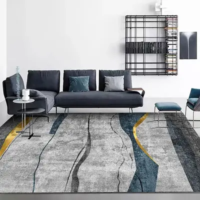Modern Abstract Gray and Gold Rug Rectangle 5' x 7' Area Rug