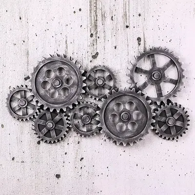 37" Industrial Distressed Gray Wall Decor with Gear Design in HDF for Living Room