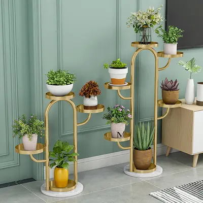 Gold Tree-Shaped Plant Stands, Set of 2 view 2